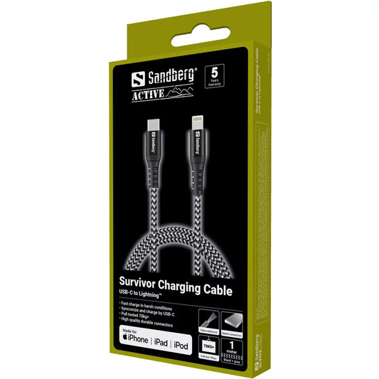 Ladekabel USB-C-/Lightning-Kabel 1M (Sandberg Surviver)